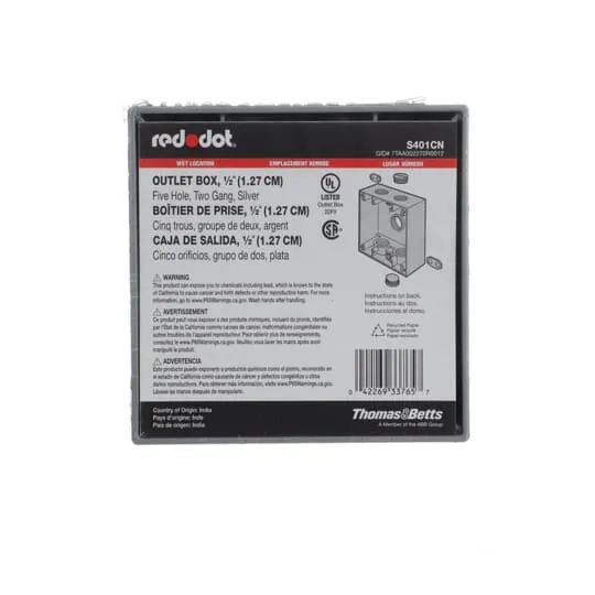ABB - BOX UNIV.2G ALUMINUM 4-9/16X4-5/8X2-1/16" 5-HOLE 1/2" GRY