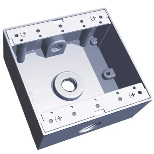 BOX UNIV.2G ALUMINUM 4-9/16X4-5/8X2-1/16" 3-HOLE 1/2" GRY
