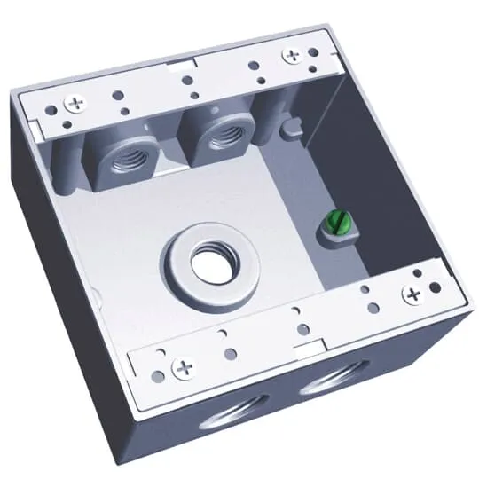 BOX UNIV.2G ALUMINUM 4-9/16X4-5/8X2-1/16" 5-HOLE 3/4" GRY