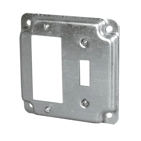 COVER METAL SQUARE 4" 3/8" RAISED 1-DECORA/GFCI & 1-SW