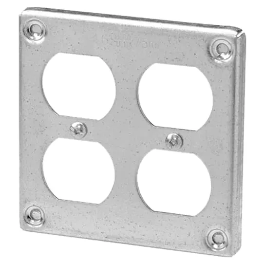 COVER METAL SQUARE 4" 3/8" RAISED FOR 2-DUPLEX RECEPTACLE