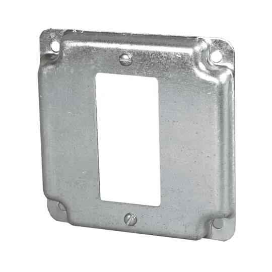COVER METAL SQUARE 4" 3/8" RAISED FOR 1-DECORA/GFCI