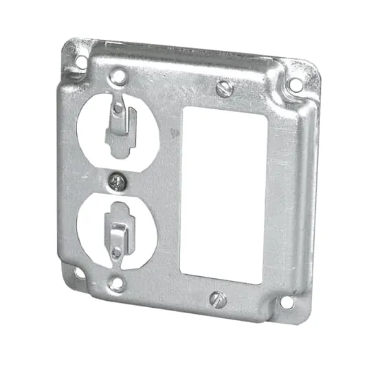 COVER METAL SQUARE 4" 3/8" RAISED 1-DECORA & 1-RECEPTACLE