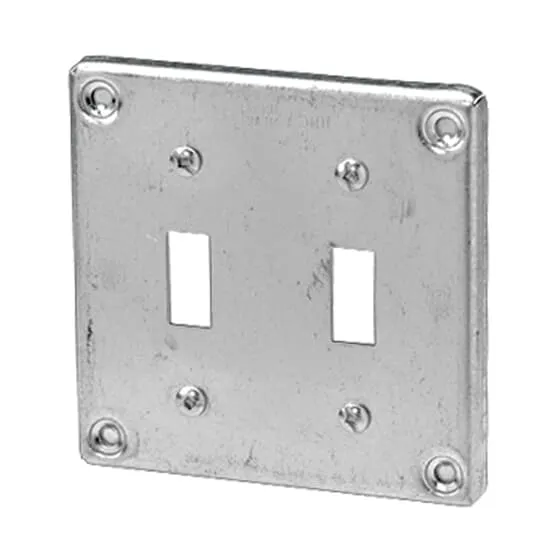 COVER METAL SQUARE 4" 3/8" RAISED FOR 2-TOGGLE SWITCH