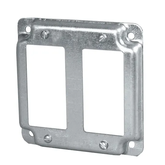 COVER METAL SQUARE 4" 3/8" RAISED FOR 2-DECORA/GFCI