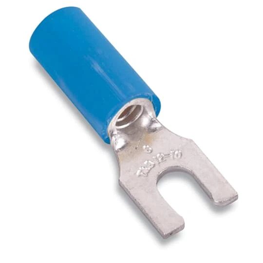 TERMINAL FORK NYLON #18-14 WIRE #8 HOLE 100/PK BLUE