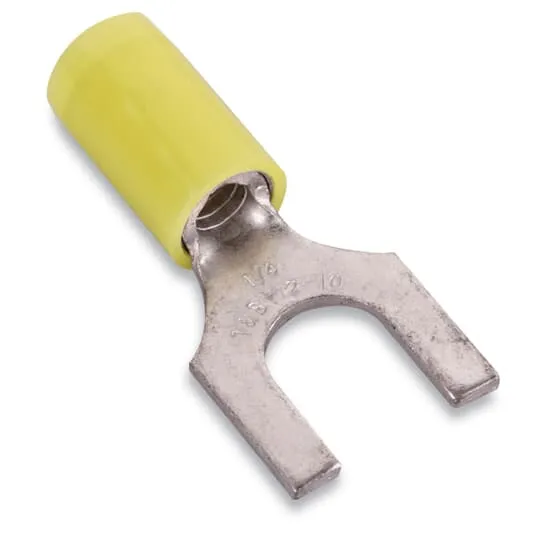 TERMINAL FORK NYLON #12-10 WIRE #10 HOLE 50/PK YELLOW