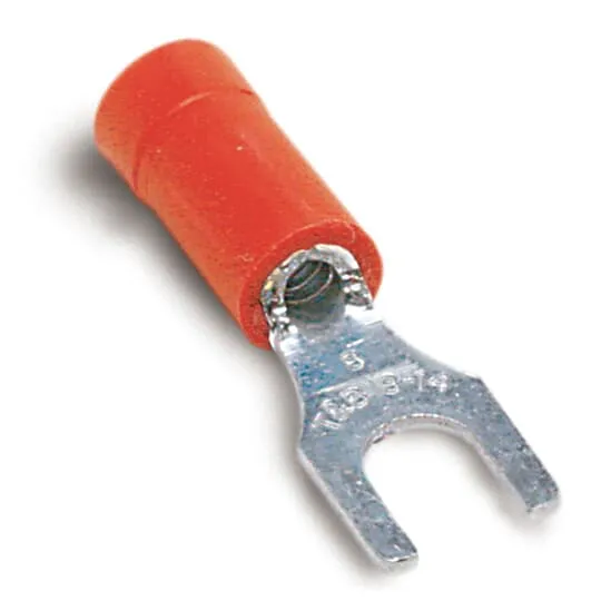 TERMINAL FORK VINYL #22-16 WIRE #8 HOLE 100/PK RED