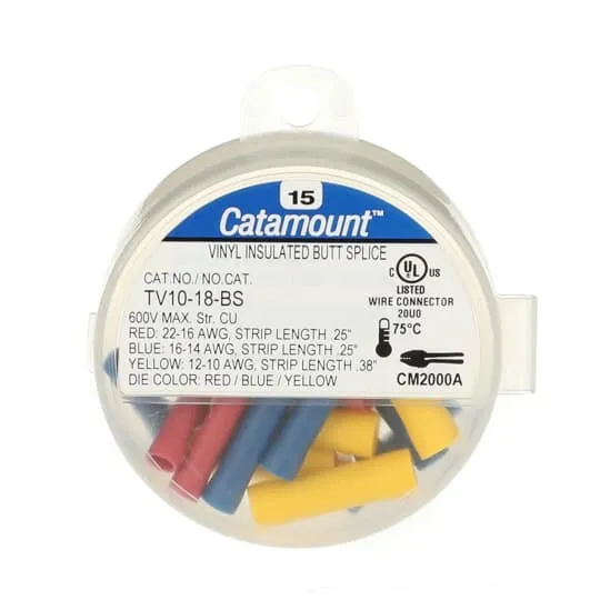 BUTT SPLICE VINYL INSULATED #22-18 WIRE 15/PK YELLOW