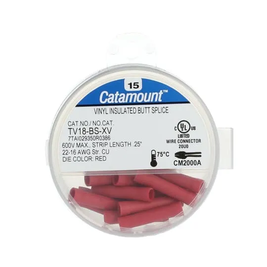 BUTT SPLICE VINYL INSULATED #22-18 WIRE 15/PK RED