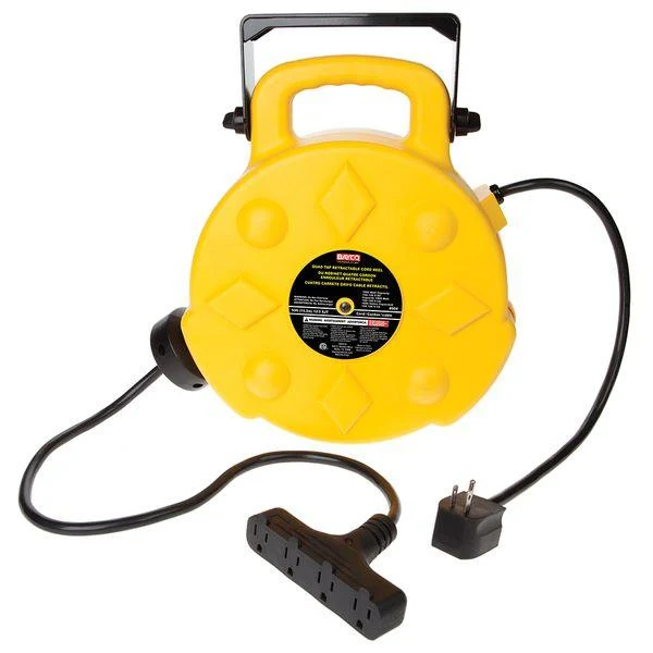 EXTENSION CORD 4 TAP-12/3 SJT-14A LIGHT.END 40' RETRACT.