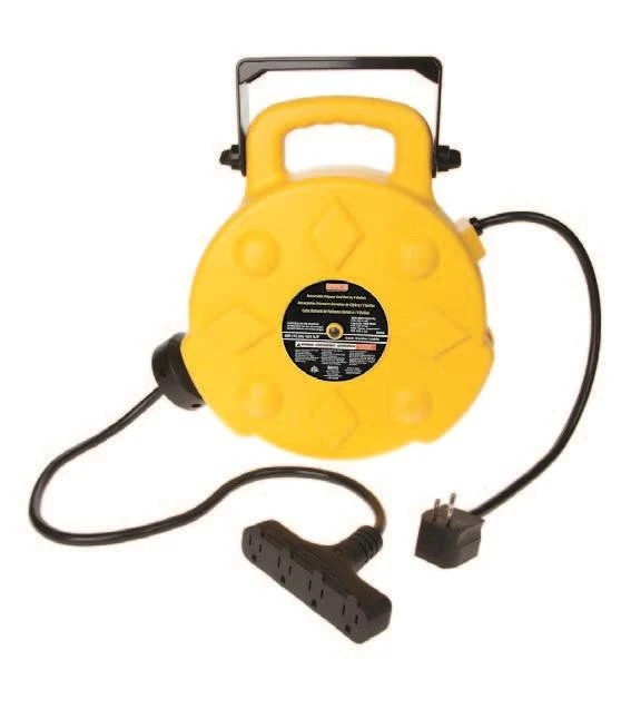 EXTENSION CORD 4 TAP-12/3 SJT-15A LIGHT.END 50' RETRACT.