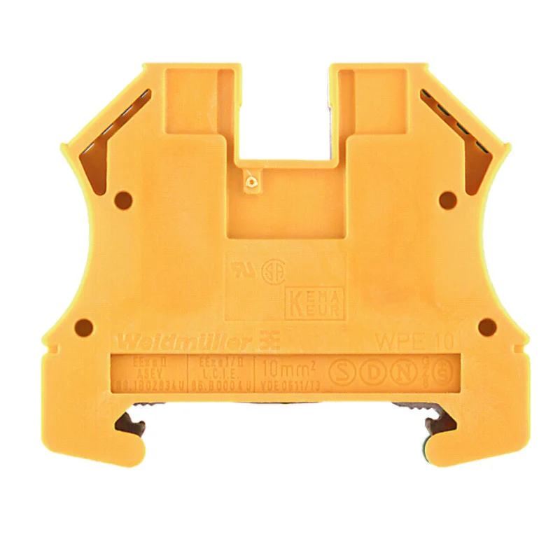 PE terminal, Screw connection, Green/yellow, 10 mm², 800 V, Connections: 2, Levels: 1, TS 35, V-0, Wemid