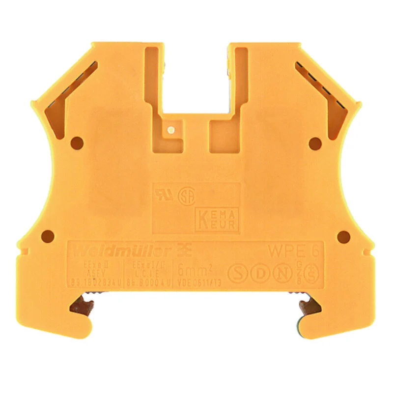 PE terminal, Screw connection, Green/yellow, 6 mm², 800 V, Connections: 2, Levels: 1, TS 35, V-0, Wemid
