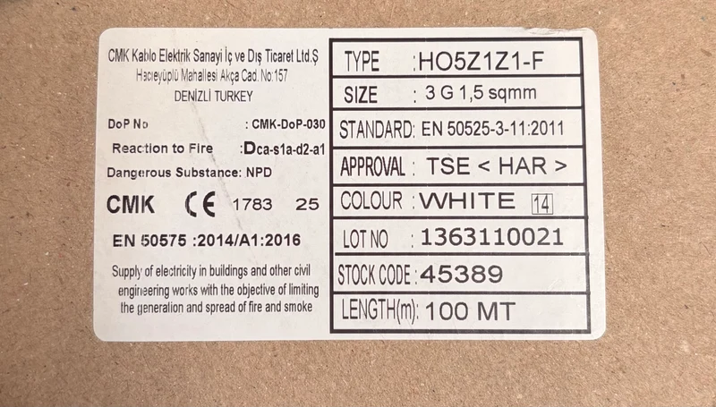 3 Core 1.5sqmm Straight LSZH Power Cable