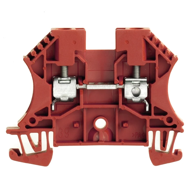 Feed-through terminal block, Screw connection, red, 4 mm², 32 A, 800 V, Connections: 2, Levels: 1, TS 35, V-0, Wemid, 130 °C