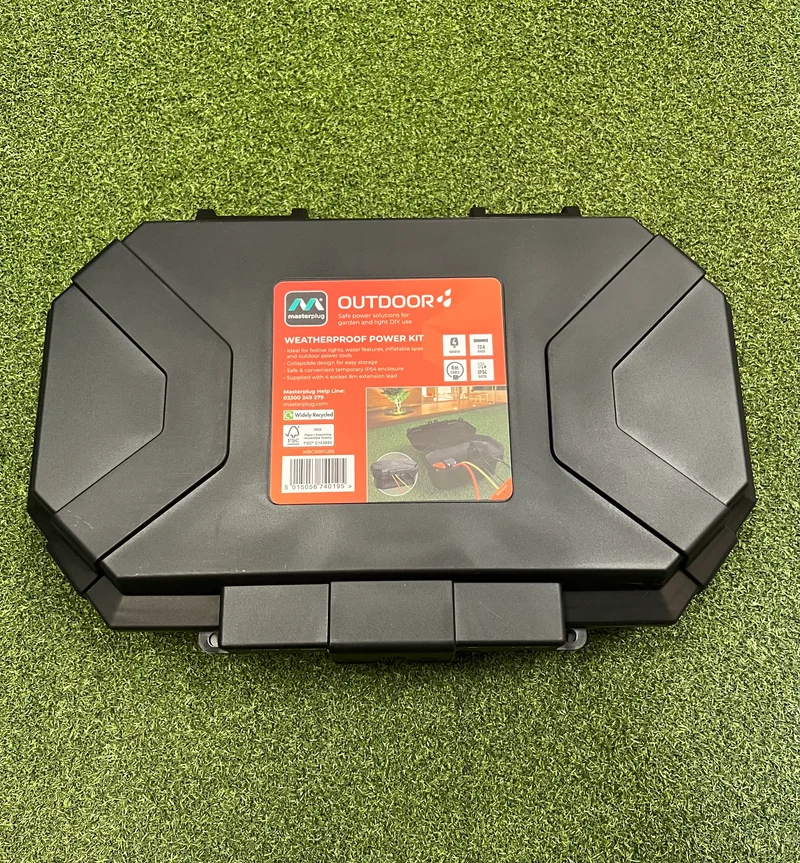 4-Way, 8m Black Extension Lead with a Collapsible Weatherproof Box