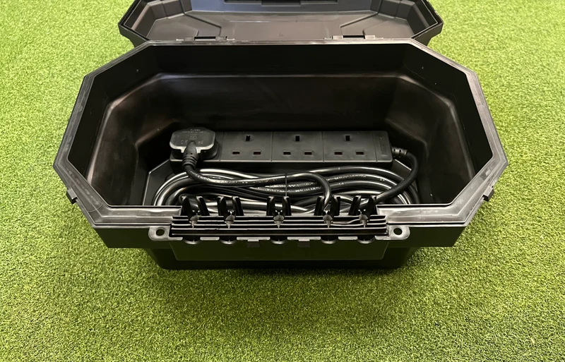 4-Way, 8m Black Extension Lead with a Collapsible Weatherproof Box
