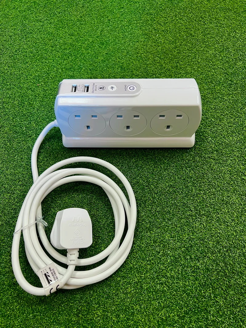 6-Way Compact Surge Extension Lead in White, 2m Straight Cable