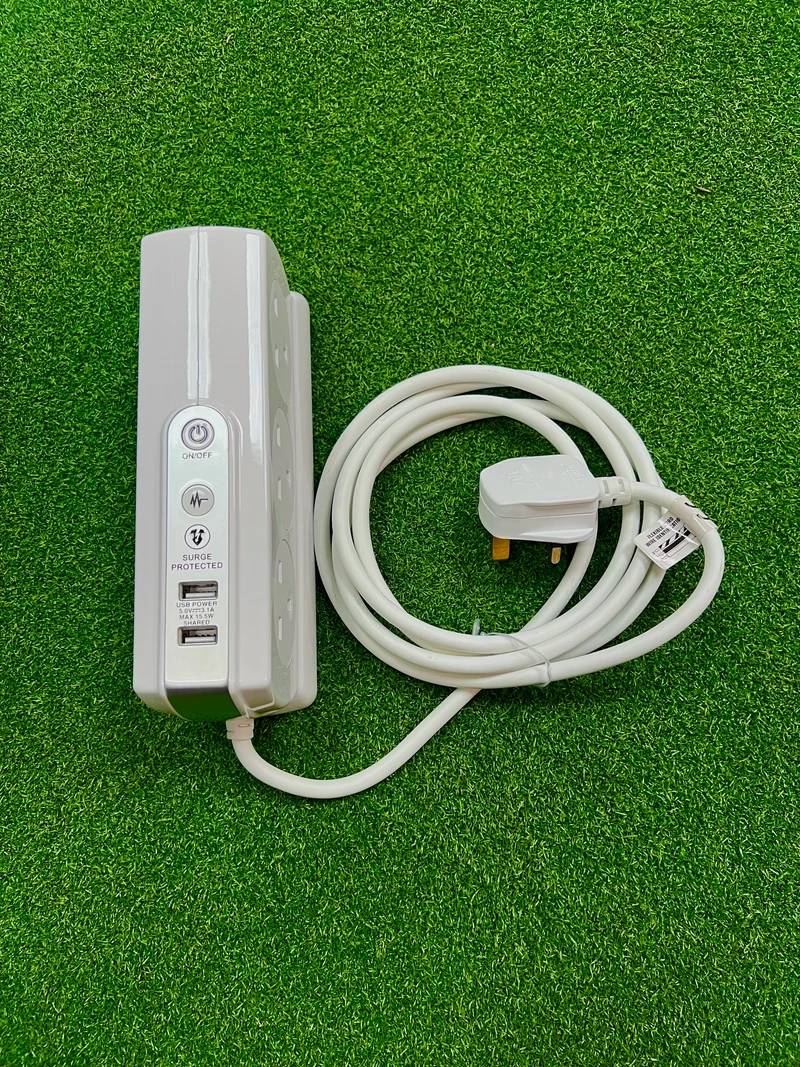 6-Way Compact Surge Extension Lead in White, 2m Straight Cable