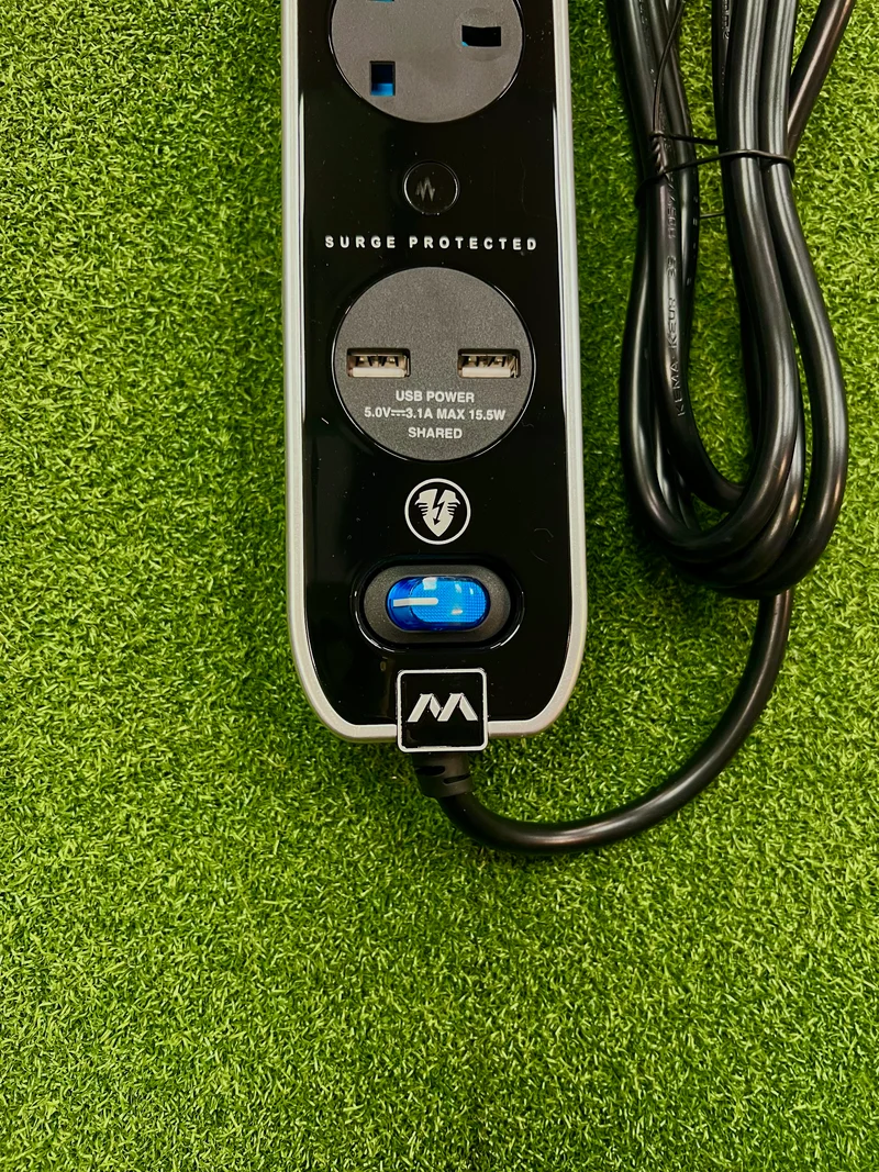 Black High Gloss, 4-Gang (and 2 USB Ports) 2m Extension Lead
