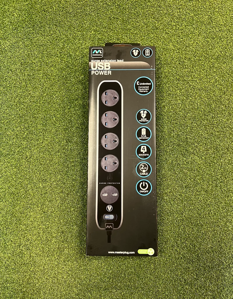 Black High Gloss, 4-Gang (and 2 USB Ports) 2m Extension Lead