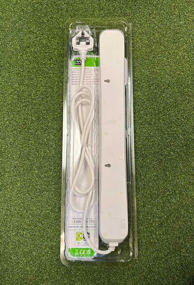 6-Gang, 2m Straight Extension Lead with Switches in White