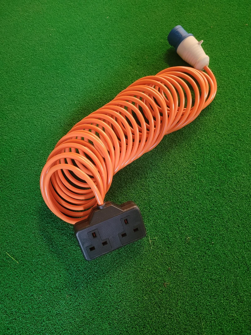 Camping and Caravan Mains Hook Up Lead, with IP44 Connector and 2-way Socket