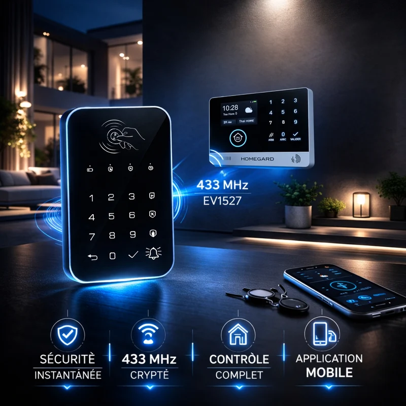 Clavier Alarme Sans Fil 433 MHz – Double Accès RFID & Code | Compatible Kit Alarme Maison