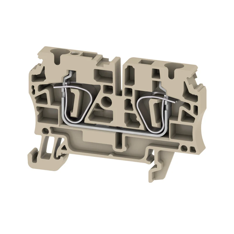 Feed-through terminal block, Tension-clamp connection, dark beige, 4 mm², 32 A, 800 V, Connections: 2, Levels: 1, TS 35, V-0, Wemid, 130 °C