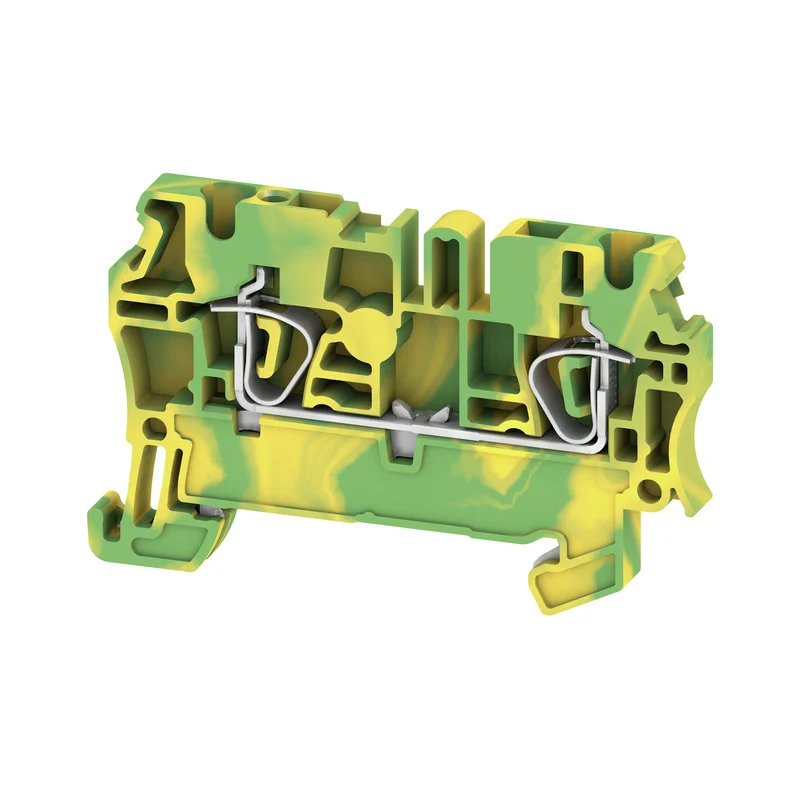 PE terminal, Tension-clamp connection, Green/yellow, 2.5 mm², 800 V, Connections: 2, Levels: 1, TS 35, V-0, Wemid
