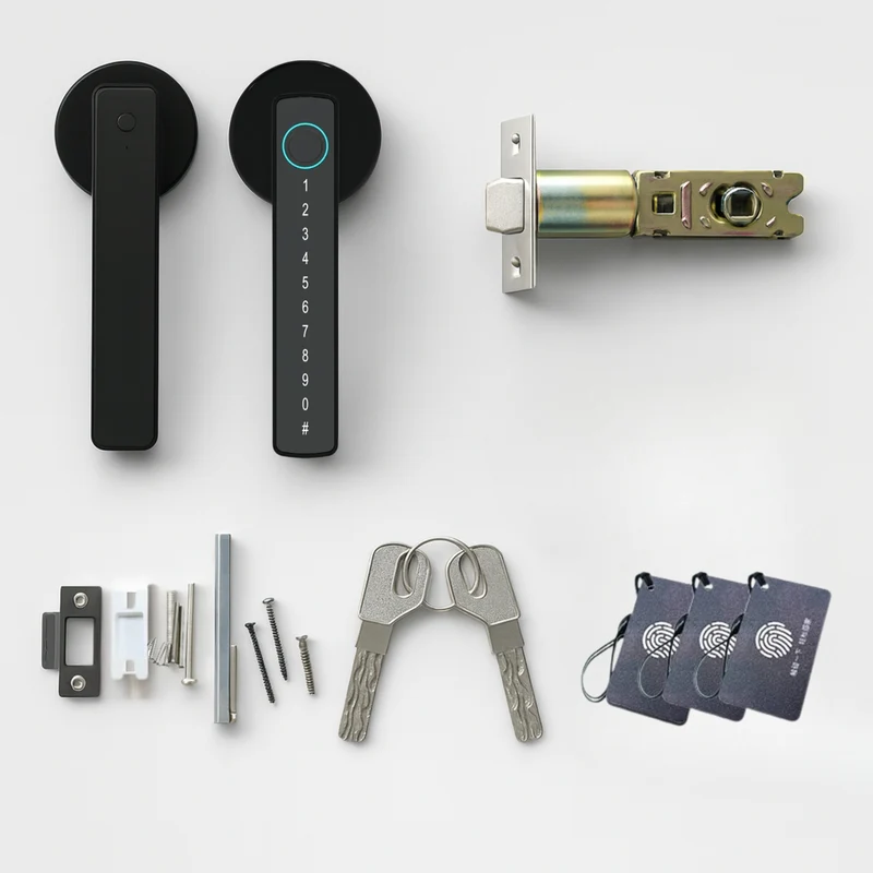 Serrure connectée biométrique 5 en 1 Tuya | Empreinte, Code, Carte RFID, Application & Clé