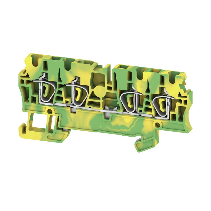 PE terminal, Tension-clamp connection, Green/yellow, 2.5 mm², 800 V, Connections: 4, Levels: 1, TS 35, V-0, Wemid