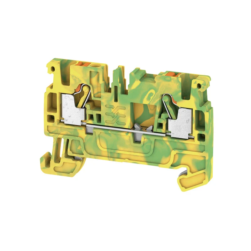 PE terminal, PUSH IN, Green/yellow, 2.5 mm², 800 V, Connections: 2, Levels: 1, TS 35, V-0, Wemid