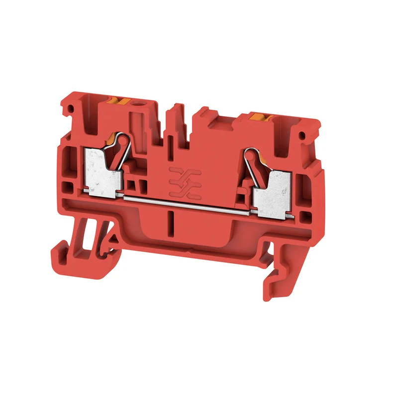 Feed-through terminal block, PUSH IN, red, 2.5 mm², 24 A, 800 V, Connections: 2, Levels: 1, TS 35, V-0, Wemid, 130 °C