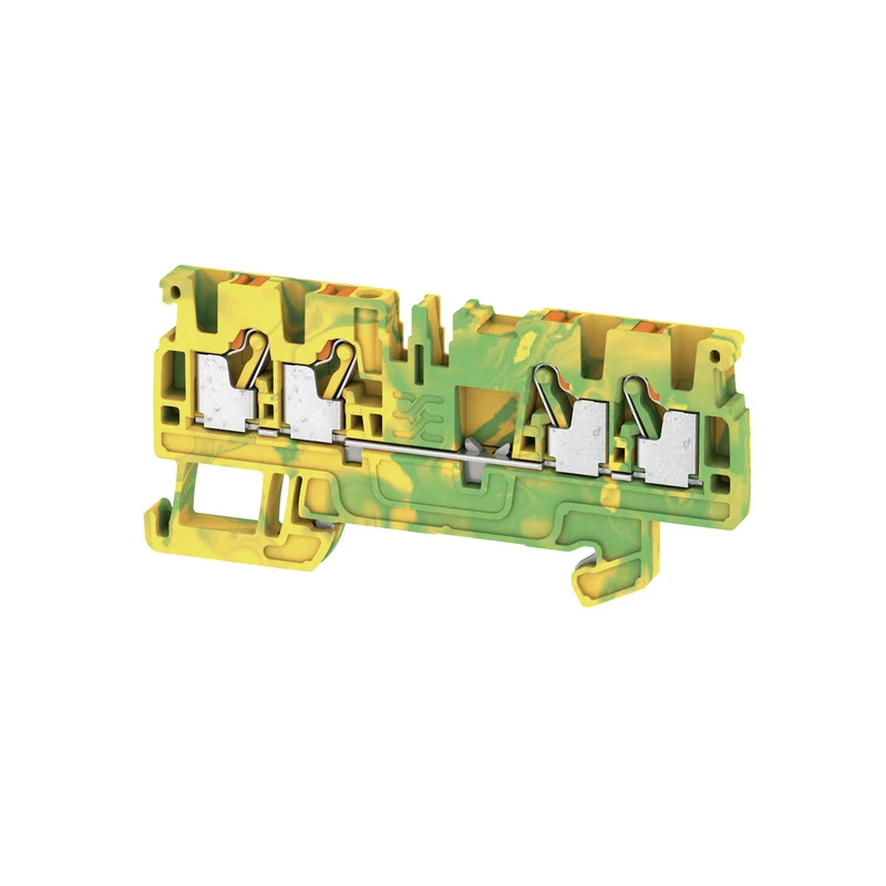 PE terminal, PUSH IN, Green/yellow, 2.5 mm², 800 V, Connections: 4, Levels: 1, TS 35, V-0, Wemid