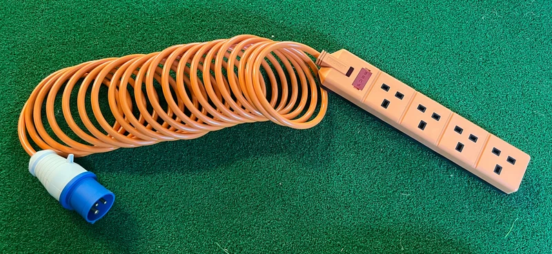 Camping and Caravan Mains Hook Up Lead, with IP44 Connector and 4-way Socket
