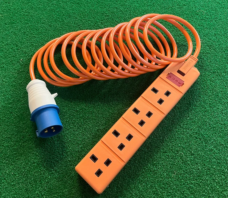 Camping and Caravan Mains Hook Up Lead, with IP44 Connector and 4-way Socket