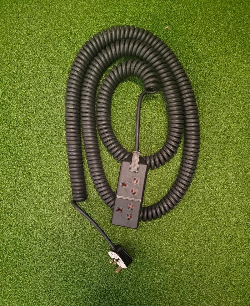2-way White or Black LSZH Coiled Power Extension lead