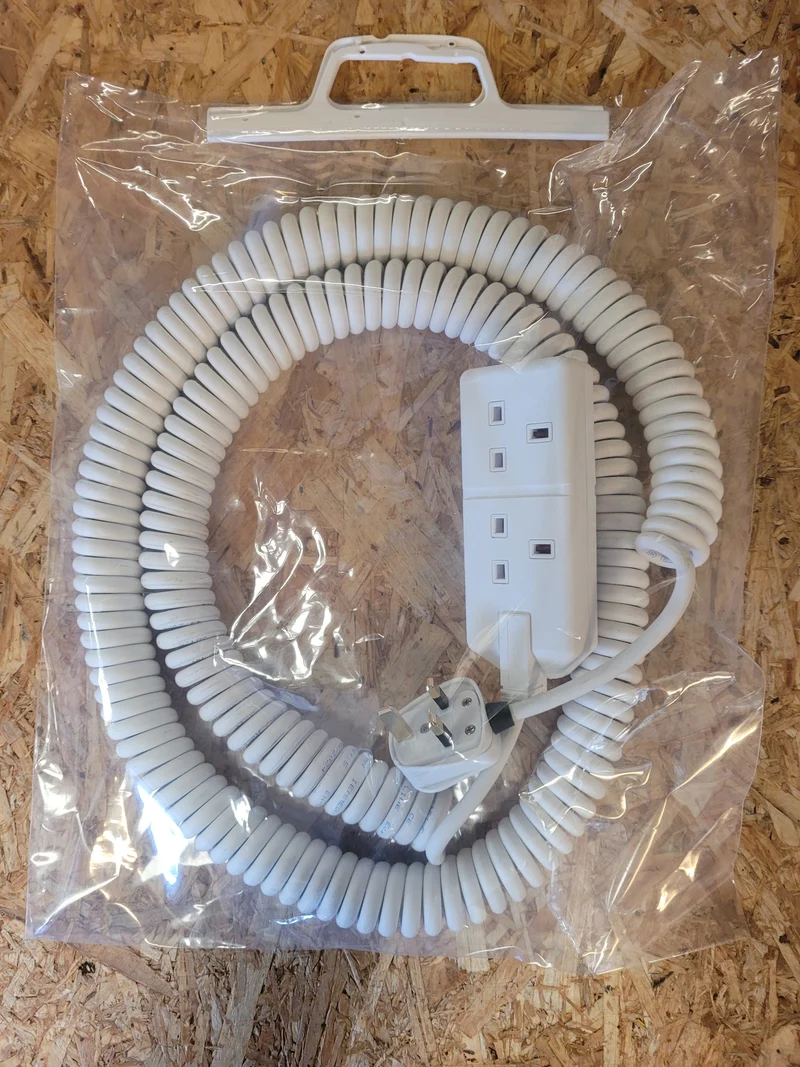 2-way White or Black LSZH Coiled Power Extension lead