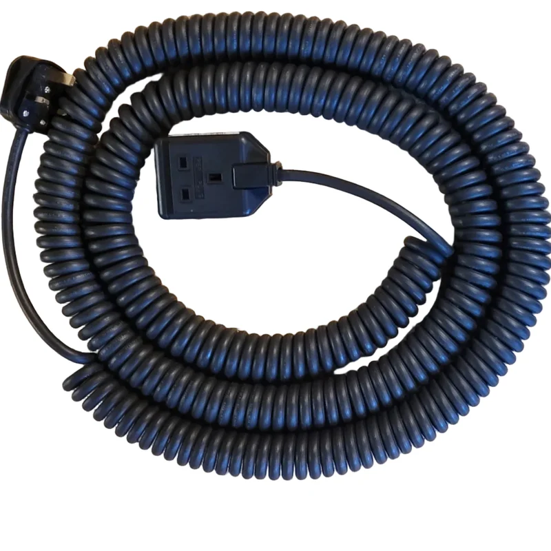 1-way White or Black LSZH Coiled Power Extension lead