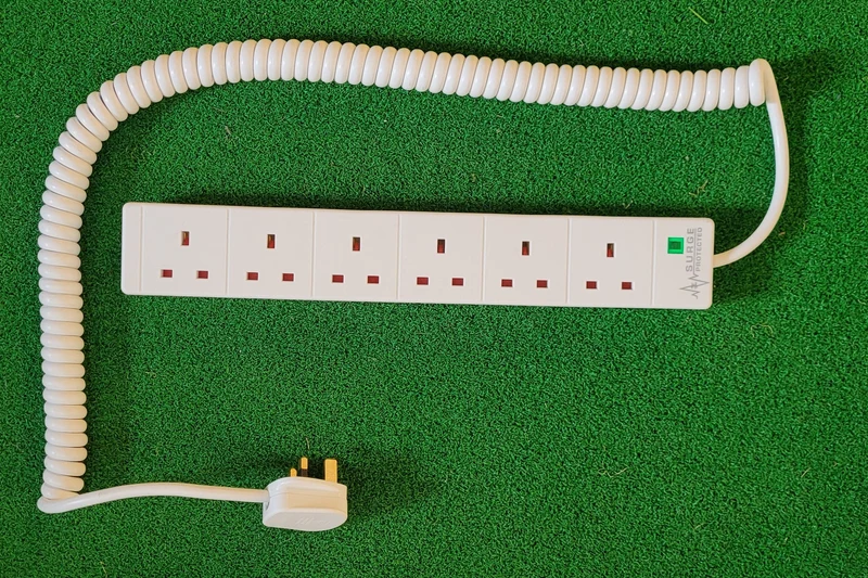 6-Way 650mm Coil length White PVC Power Surge Extension Lead