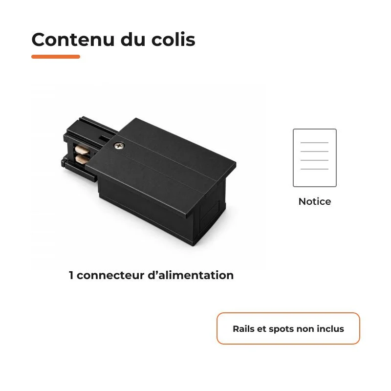 Connecteur d'Alimentation pour Rail Encastrable Triphasé Noir