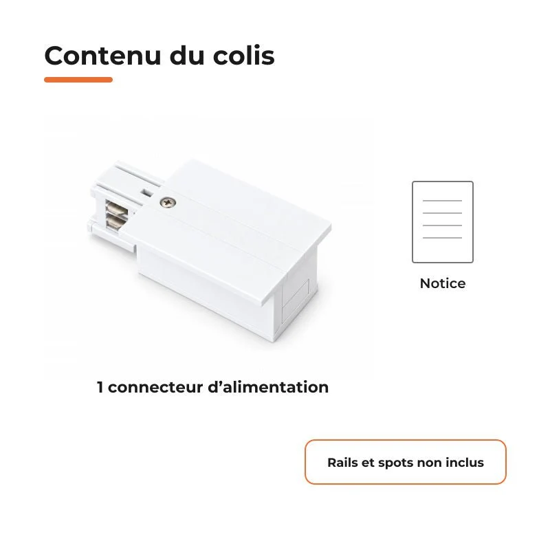 Connecteur d'Alimentation pour Rail Encastrable Triphasé Blanc