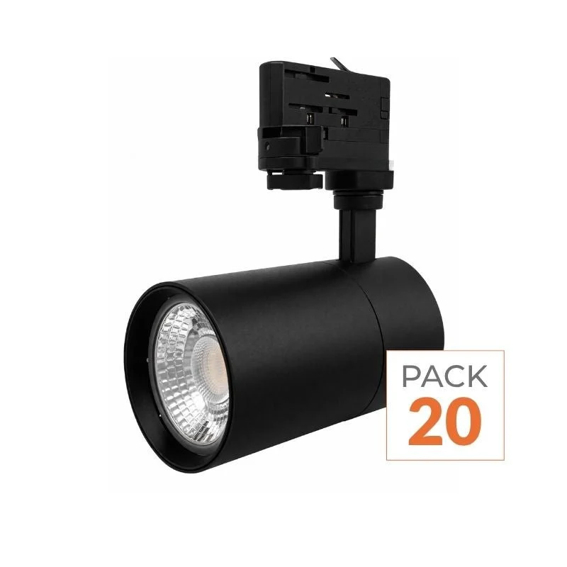 Spot LED sur Rail 30W 80° Compact Triphasé NOIR - Pack de 20