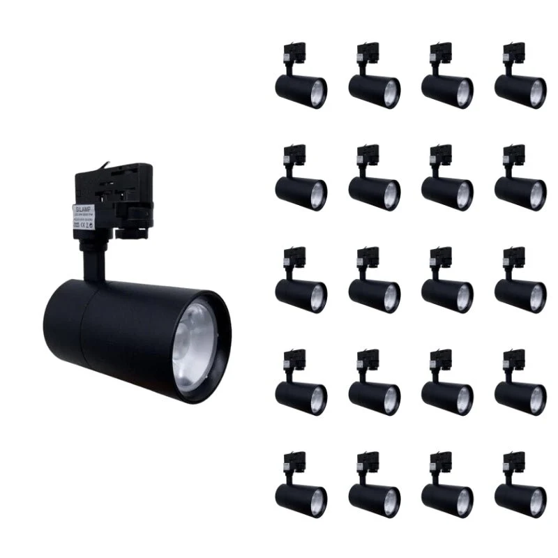 Spot LED sur Rail 30W 80° Compact Triphasé NOIR - Pack de 20