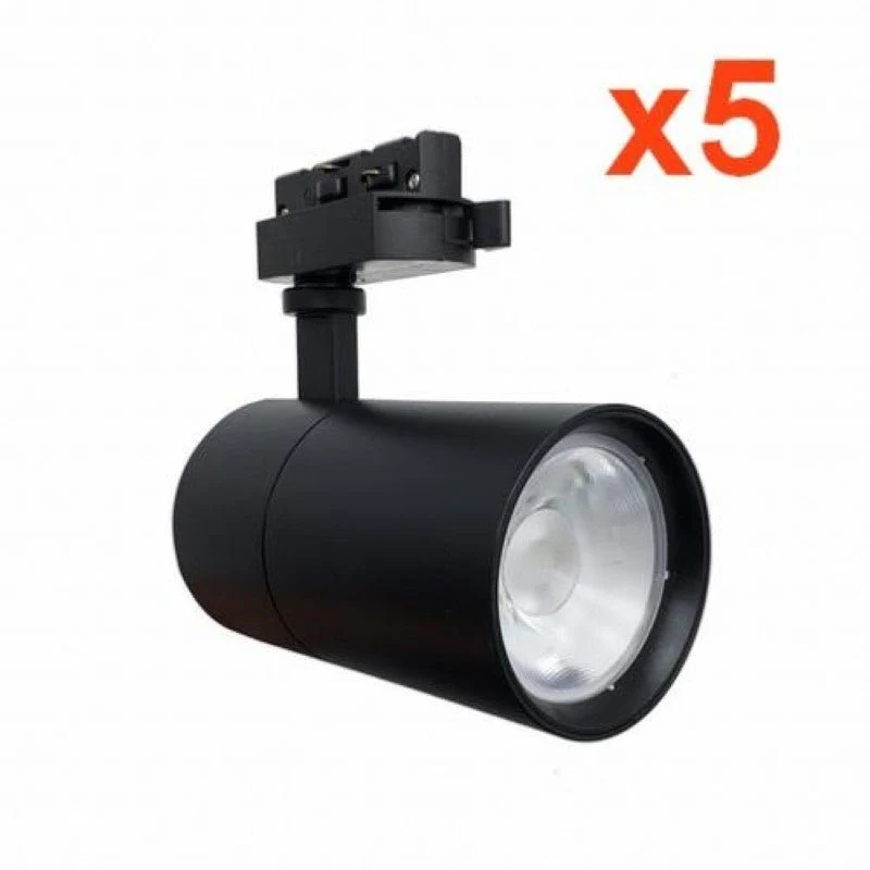 Spot LED sur Rail 30W 80° Compact Monophasé NOIR - Pack de 5