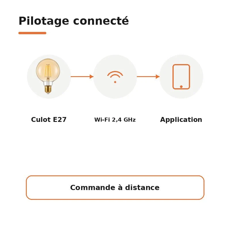 Ampoule LED Filament Connectée Wifi E27 4W Ambrée G95 CCT - 2700K/6500K - Pack de 10