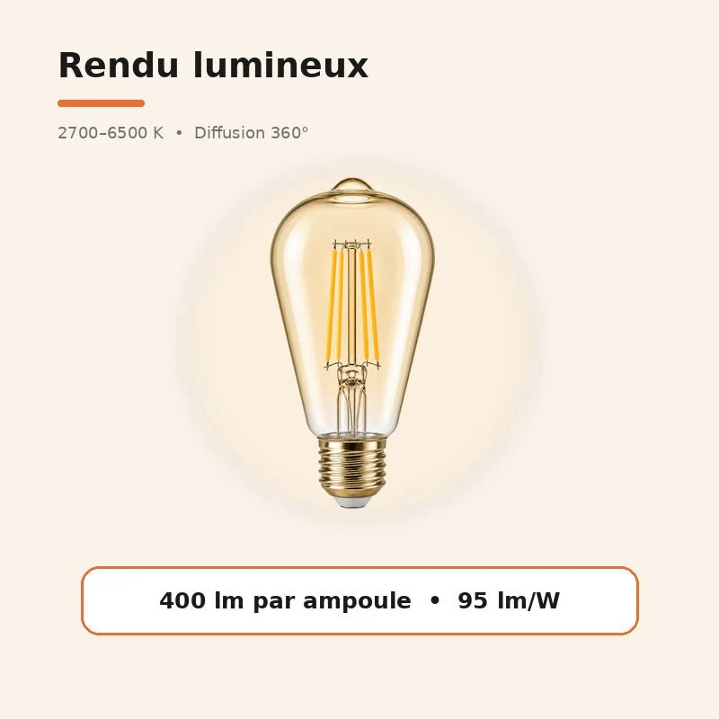 Ampoule LED Filament Connectée Wifi E27 4W Ambrée ST64 CCT - 2700K/6500K