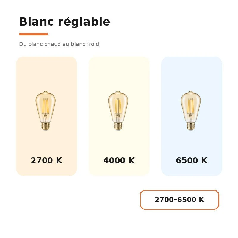 Ampoule LED Filament Connectée Wifi E27 4W Ambrée ST64 CCT - 2700K/6500K